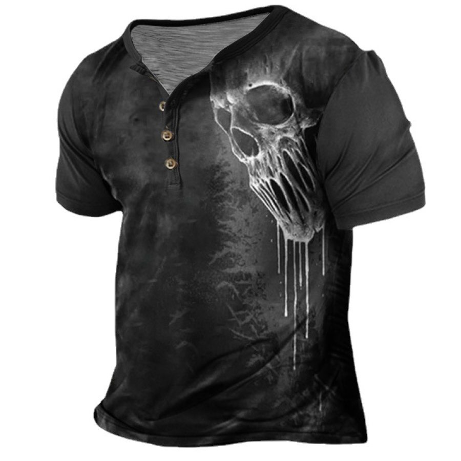 

Men's Vintage Skull Henley Collar T-Shirt