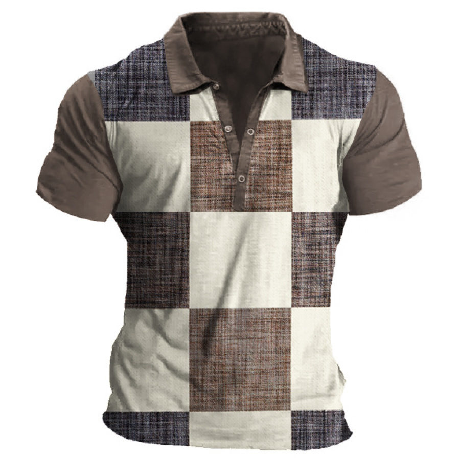 

Men's Vintage Contrast Check Print Polo Shirt