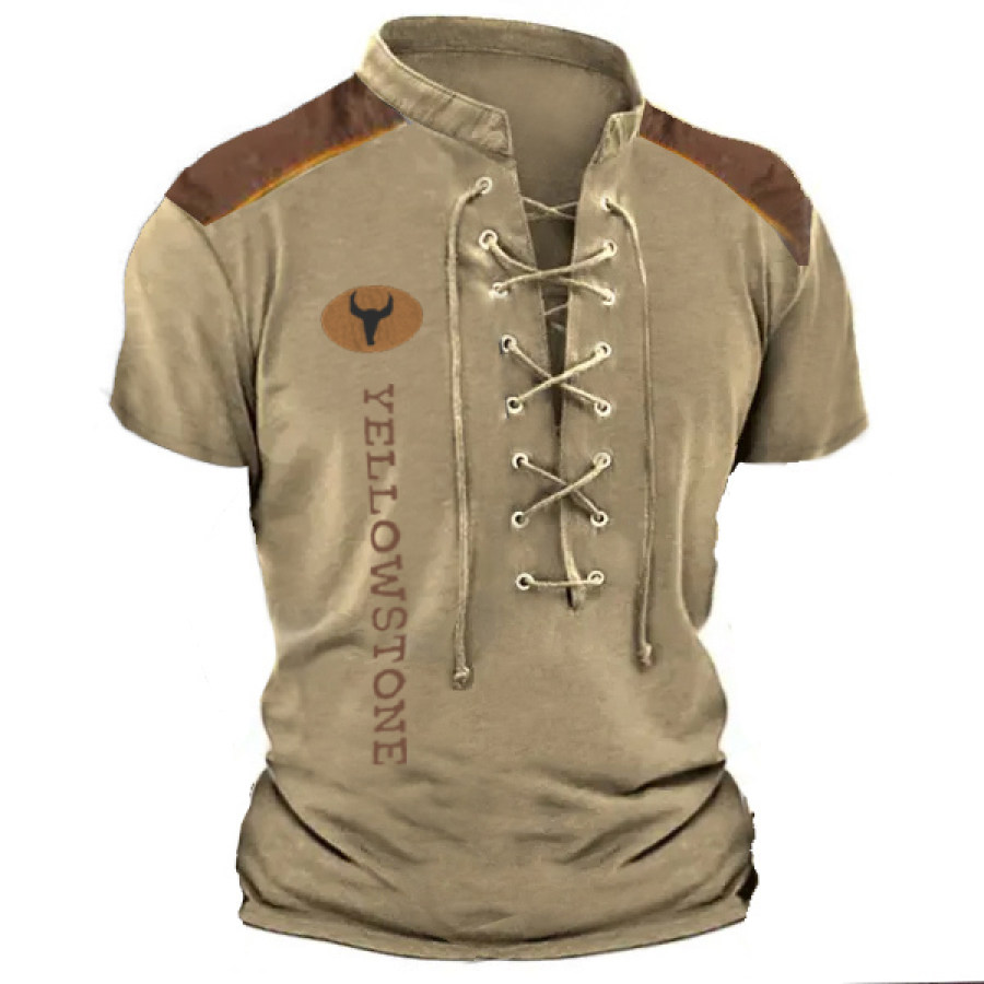 

Men's Vintage Yellowstone Logo Print Drawstring Short Sleeve T-Shirt