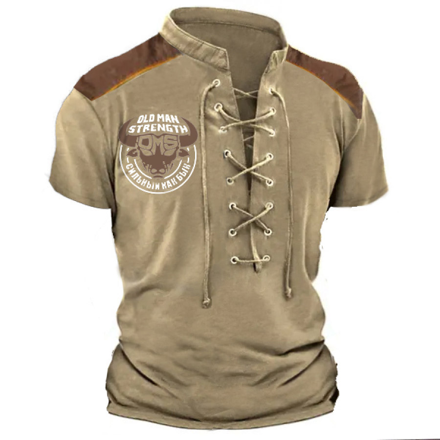 

Men's Vintage Old Men Logo Print Drawstring Short Sleeve T-Shirt