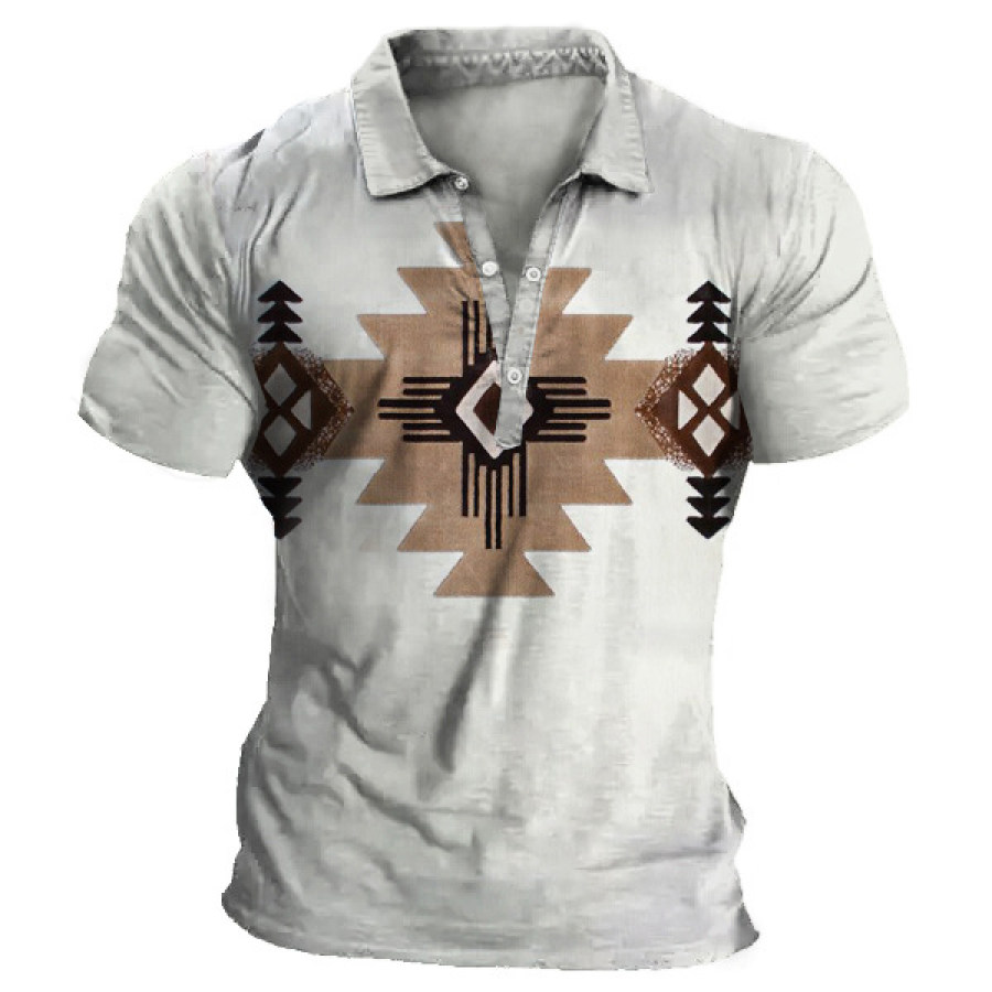 

Herren Vintage American West Ethnic Print Poloshirt