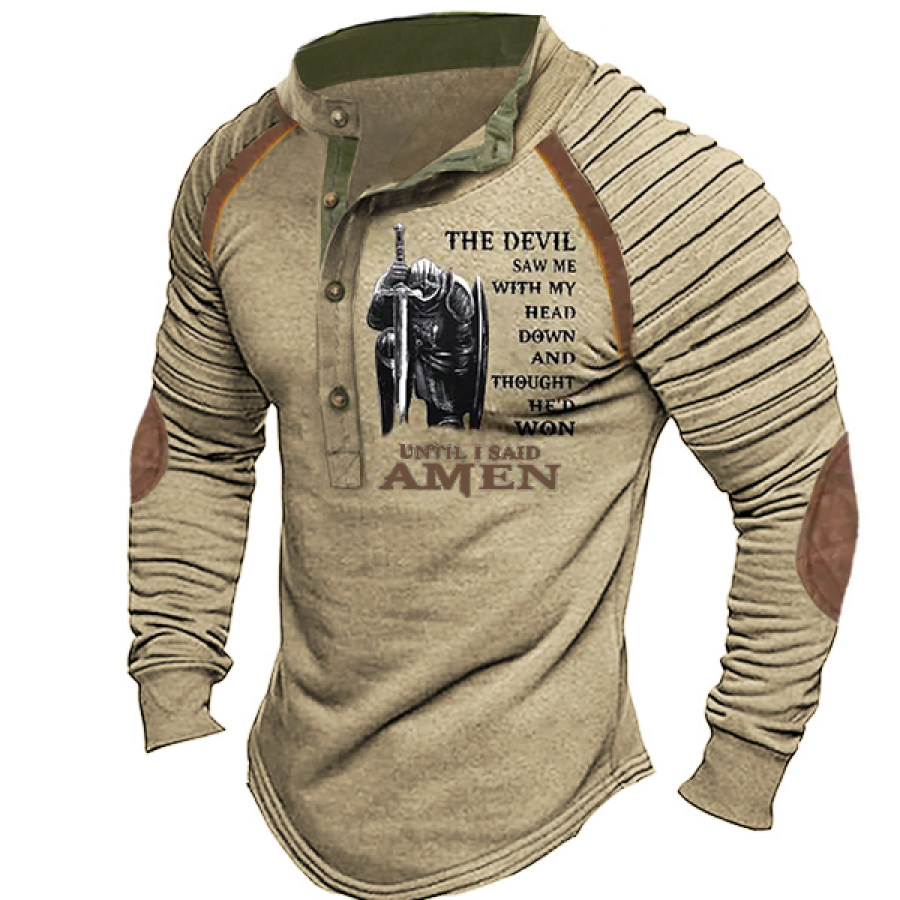 

The Devil Saw Me With My Head Down And Thought He'd Won Until I Said Amen Men Henley T-Shirt