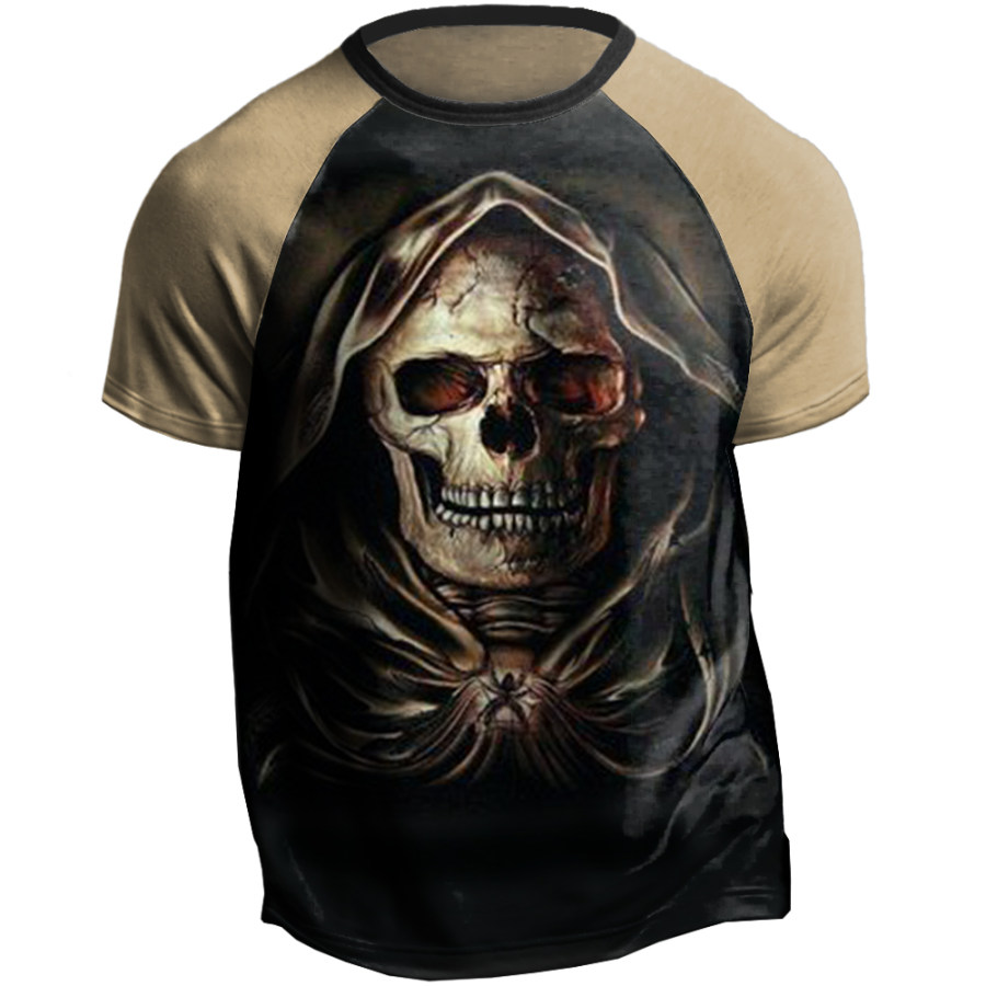 

Men's Vintage Skull Colorblock Print T-Shirt