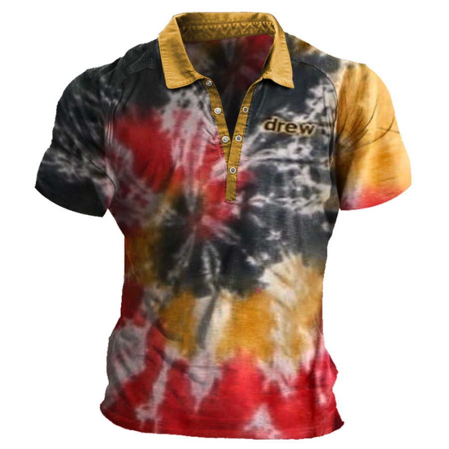 

Men's Retro Tie Dye Print Lapel Casual T-Shirt