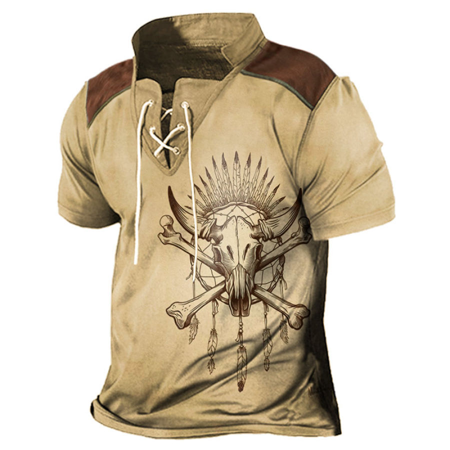 

Men's Vintage Western Cowboy Lace-Up T-Shirt