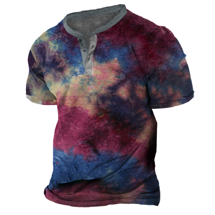 

Men's Vintage Tie Dye Henley Collar T-Shirt