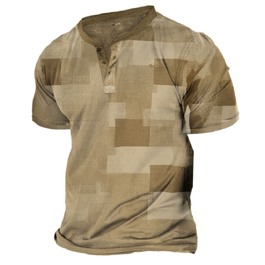 

Men's Vintage Color Block Henley Collar T-Shirt