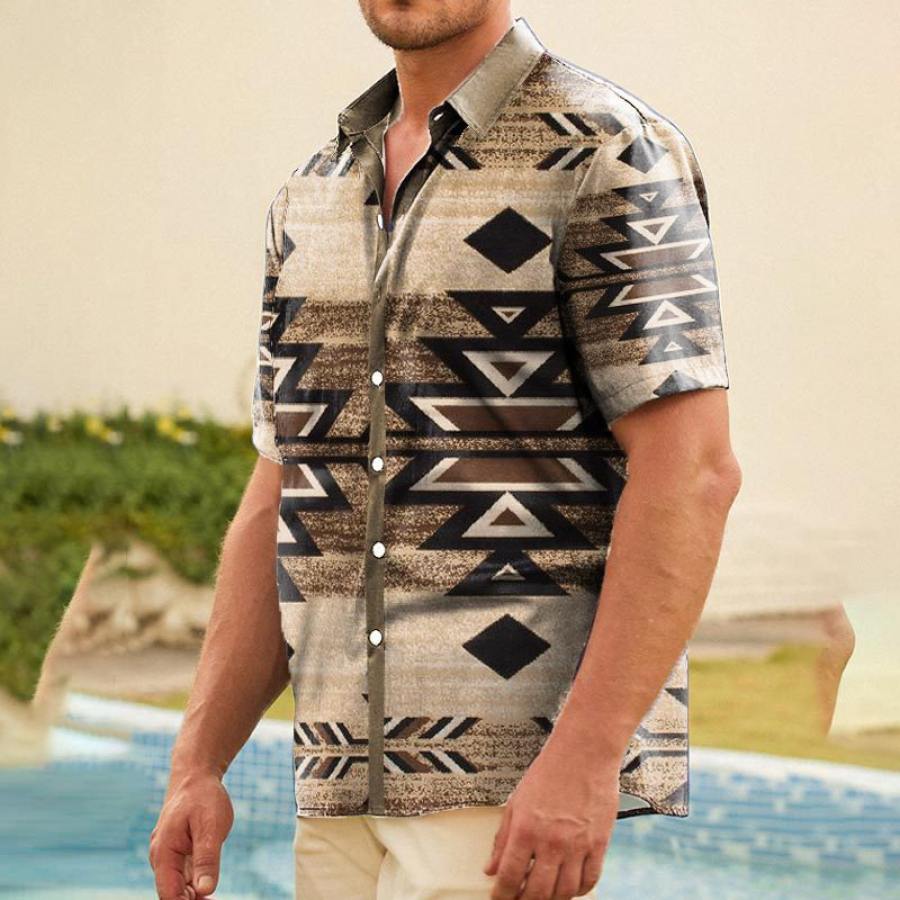 

Men's Resort Style Striped Print Casual Short Sleeve Shirt