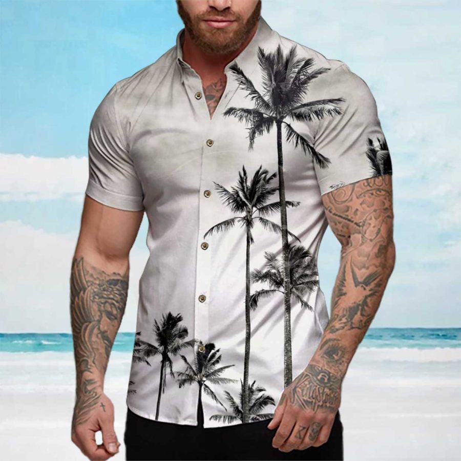 

Men's Coconut Palms Print Hawaiian Beach Shirt