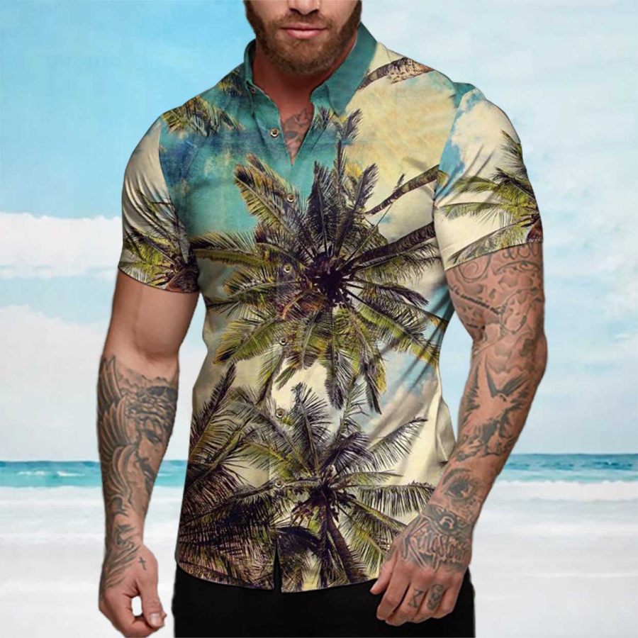 

Men's Kauai Island Palms Print Hawaiian Beach Shirt