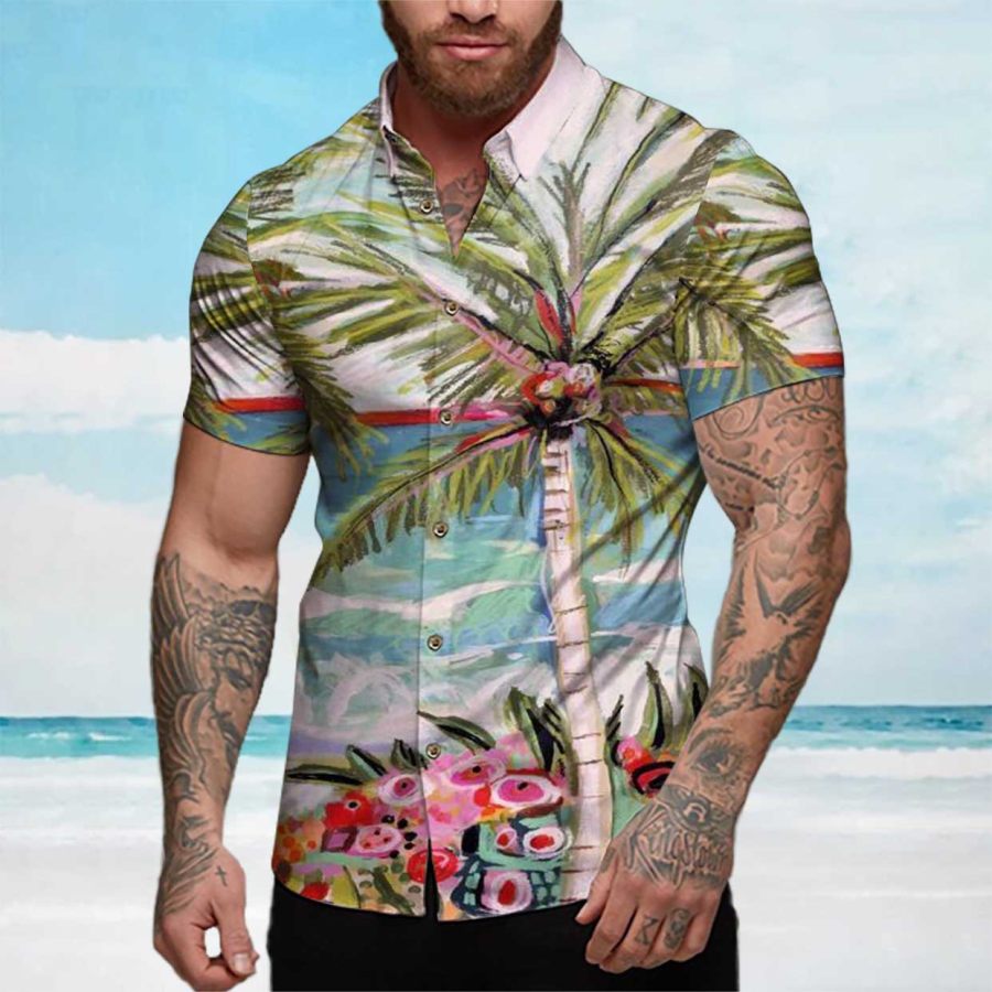 

Men's Palm Tree Floral Print Hawaiian Beach Shirt