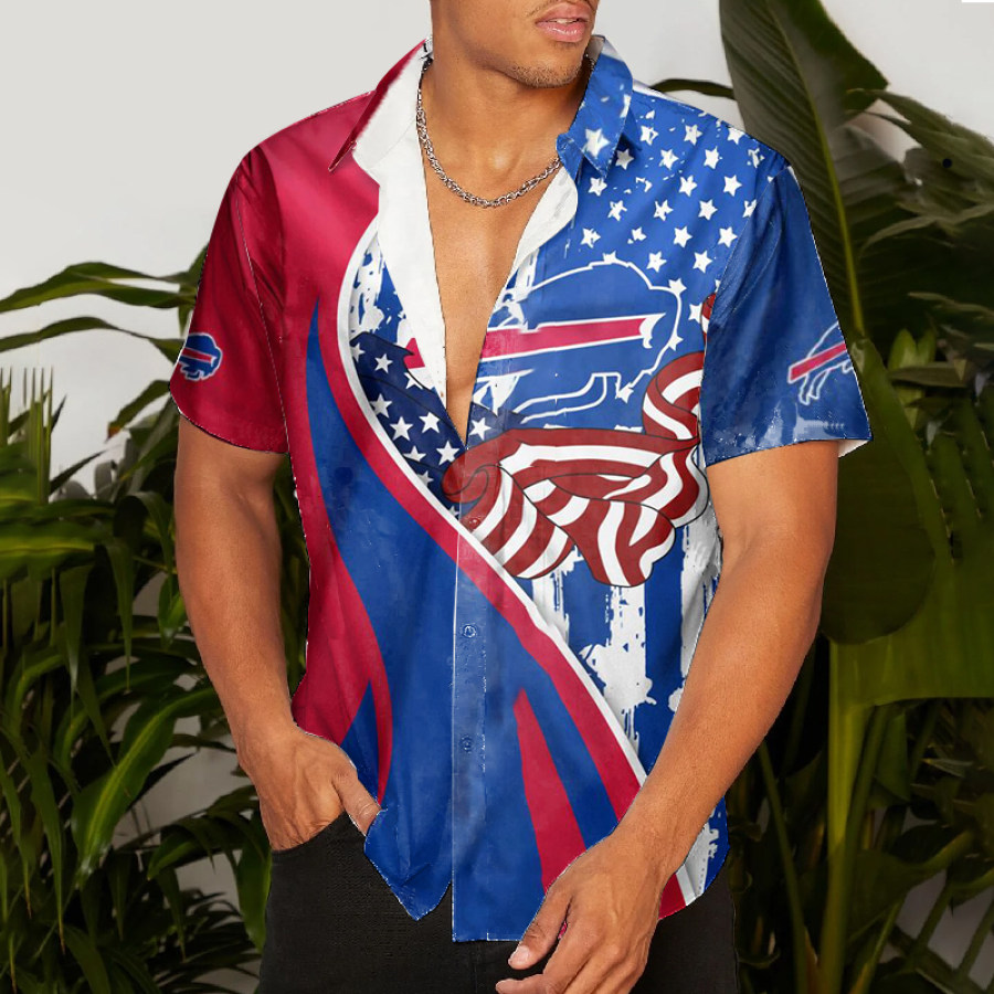 

Men's Short Sleeve Summer Hawaiian American Flag Graphic Shirt
