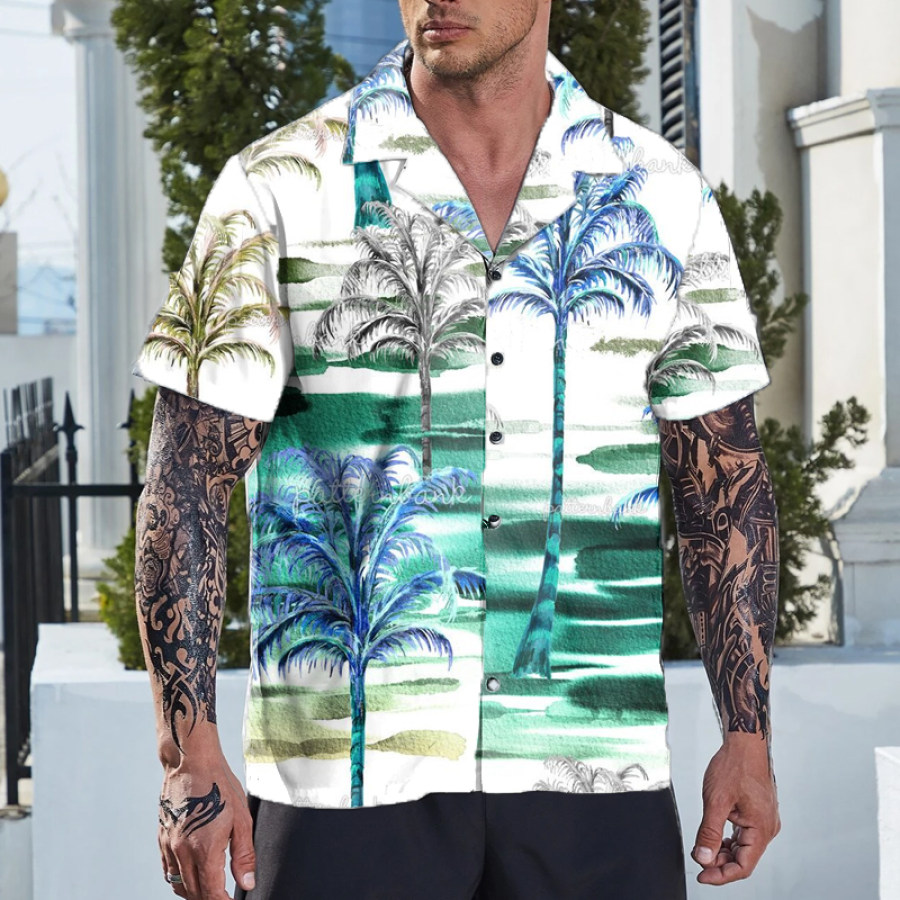 

Men's Hawaiian Vacation Palm Tree Cuban Collar Shirt