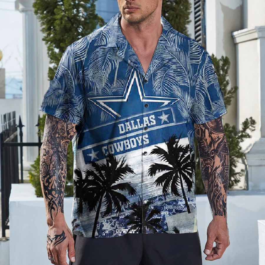 

Men's Short Sleeve Summer Hawaiian Palm Tree Pentagram Western Pattern Shirt