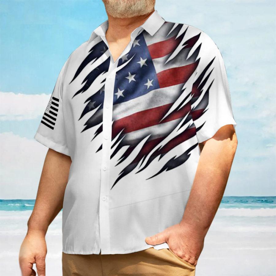 

Men's Hawaiian American Flag Print Short Sleeve Shirt