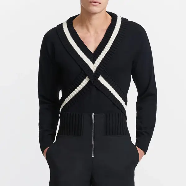 Men's V-Neck Wool Knit Sweater - Villagenice.com 