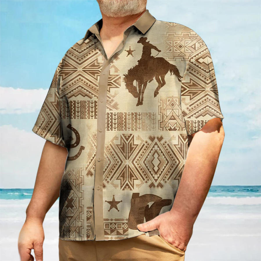 

Men's Hawaiian West Cowboy Print Short Sleeve Shirt