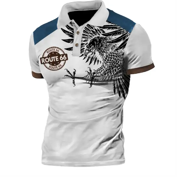 Men's Vintage Route 66 Eagle Print Polo T-Shirt - Kalesafe.com 