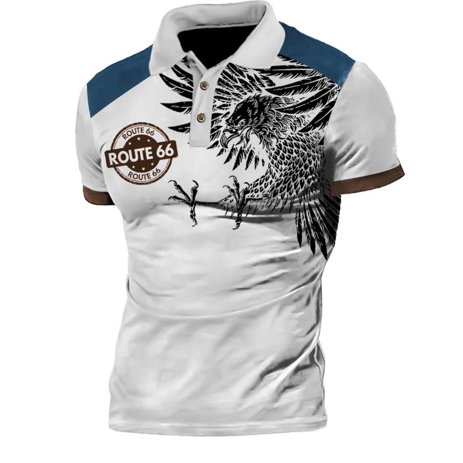 

Men's Vintage Route 66 Eagle Print Polo T-Shirt