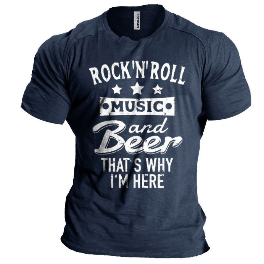 

Men's Vintage Rock Roll Music And Beer Print T-Shirt