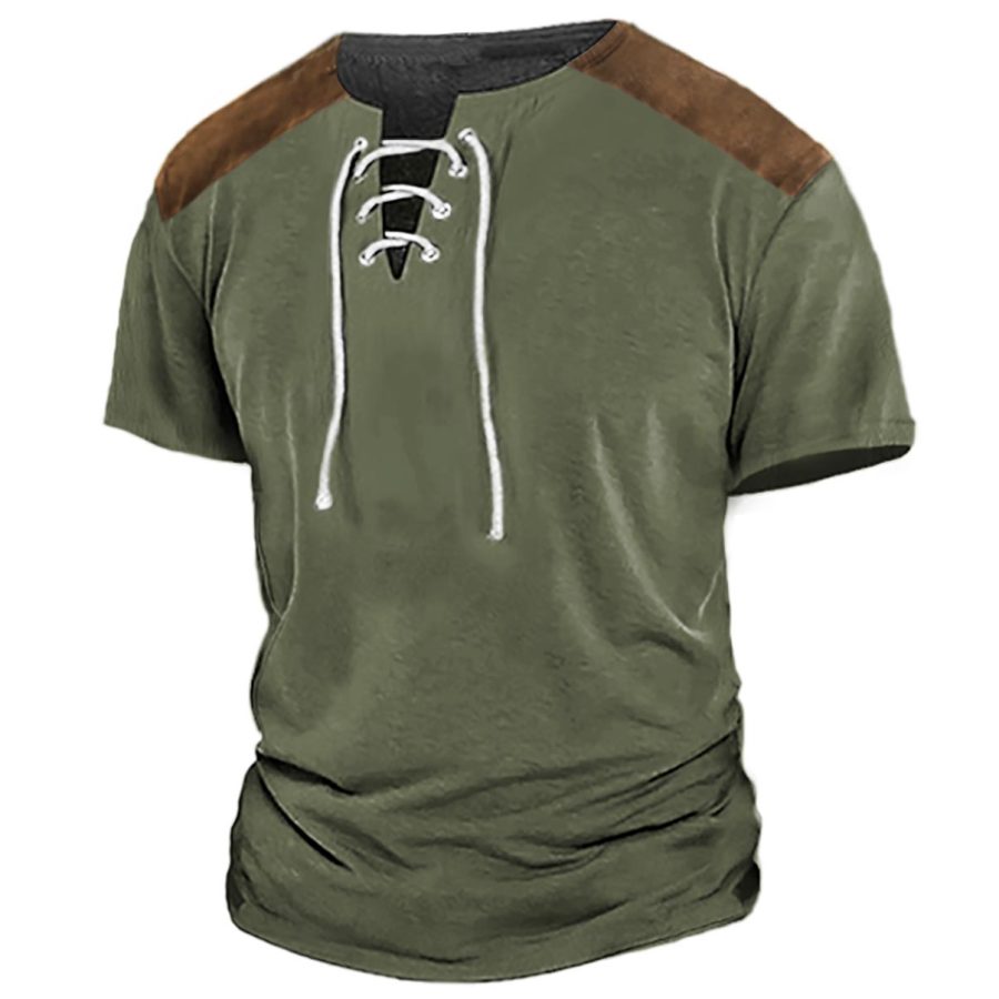 

Men's Vintage Tactical Colorblock Lace-Up T-Shirt