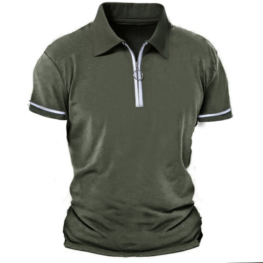 

Men's Outdoor Color Contrast Zip Tactical Polo Shirt