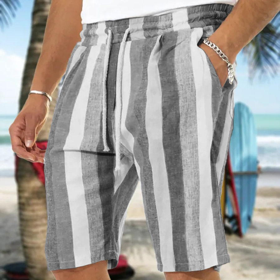 

Men's Outdoor Casual Striped Print Hawaiian Beach Linen Shorts