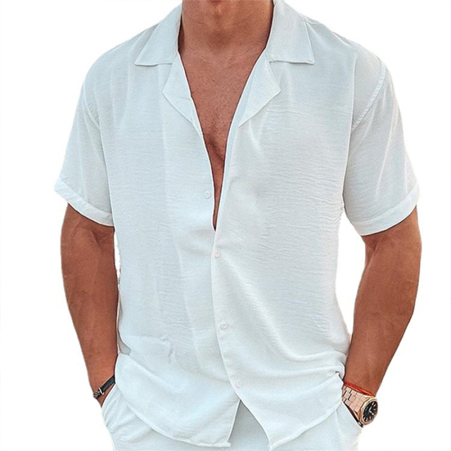 

Men's Casual Loose Cotton Linen Short-sleeved Shirt