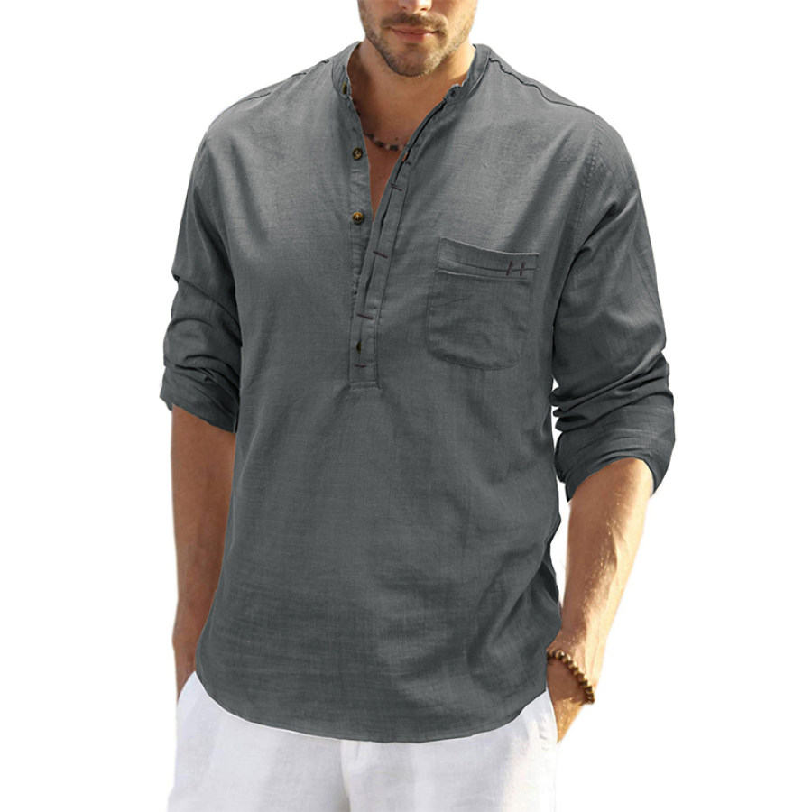 

Men's Loose Casual Cotton Linen Long Sleeve Shirt