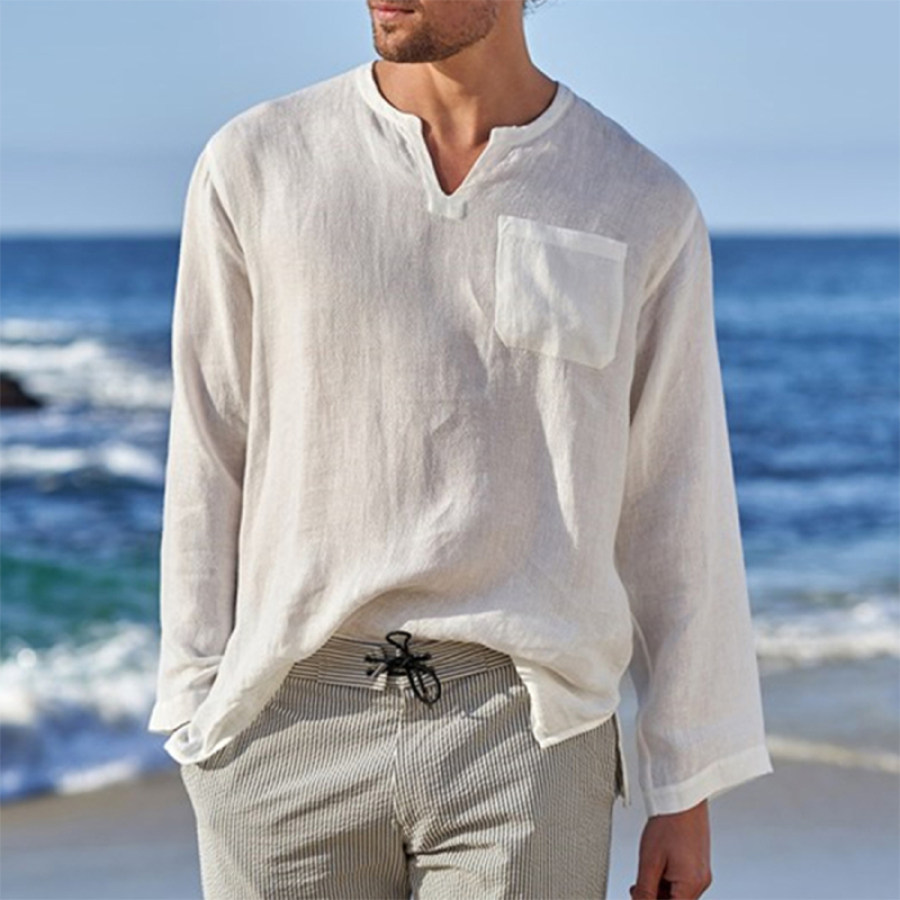 

Men's Casual Loose Cotton Linen Long-sleeved Shirt