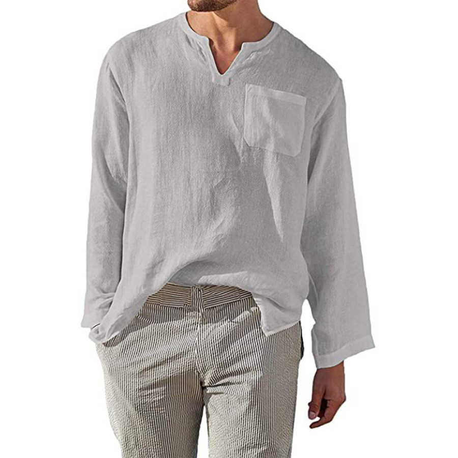 

Men's Casual Loose Cotton Linen Long-sleeved Shirt
