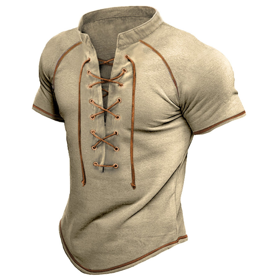 

Men's Retro Contrast Lace Up Outdoor Tactical T-Shirt