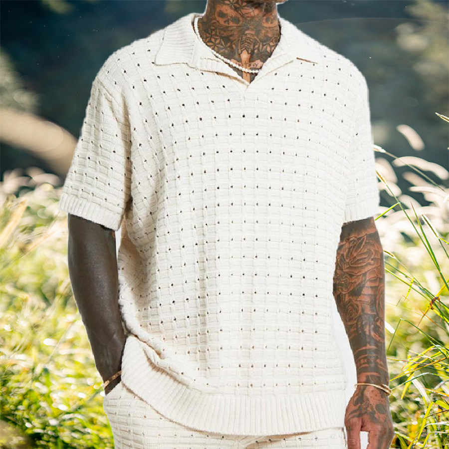 

Men's Elastic Loose POLO Knitted Short-sleeved T-shirt