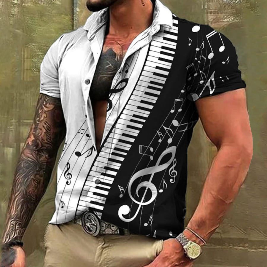 

Camisa Masculina Casual De Manga Curta Com Estampa De Música Jazz Havaiana Vintage