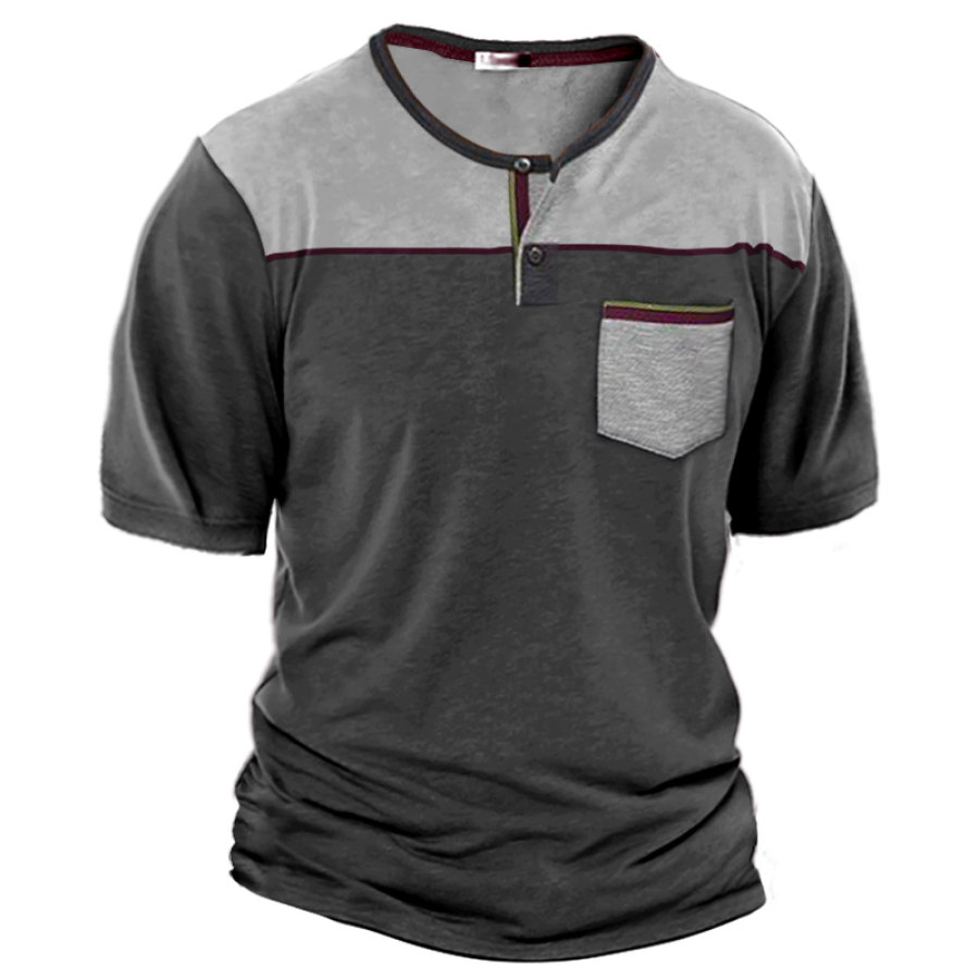 

Men's Retro Colorblock Pocket Short Sleeve Casual T-Shirt