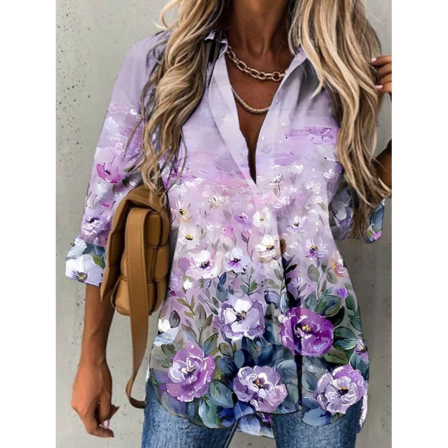 

Loose Casual Floral Print Long Sleeve Blouse