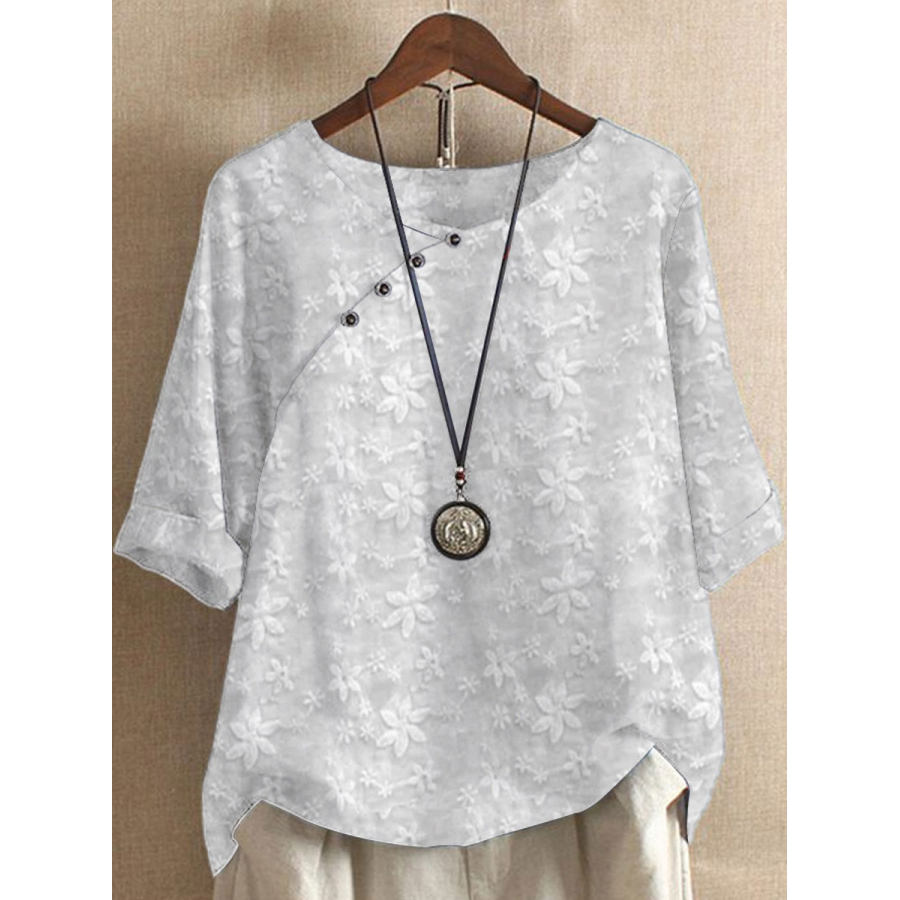 

Round Neck Casual Loose Embroidered Short Sleeve Blouse