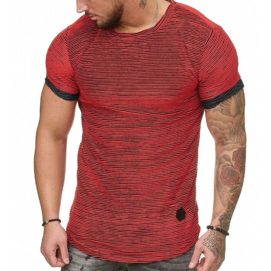 

Men's Casual Breathable Plain Striped T-shirt