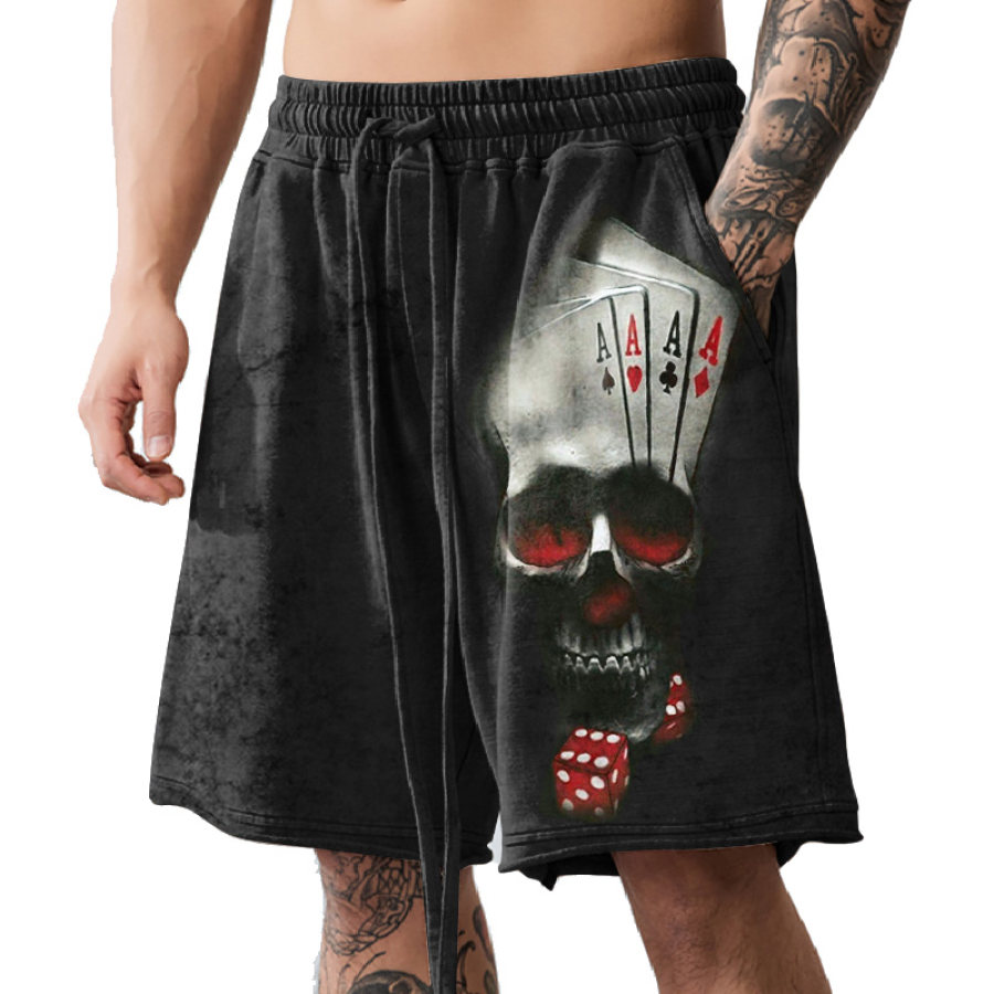 

Men's Vintage Skull Playing Cards Dice Print Drawstring Shorts