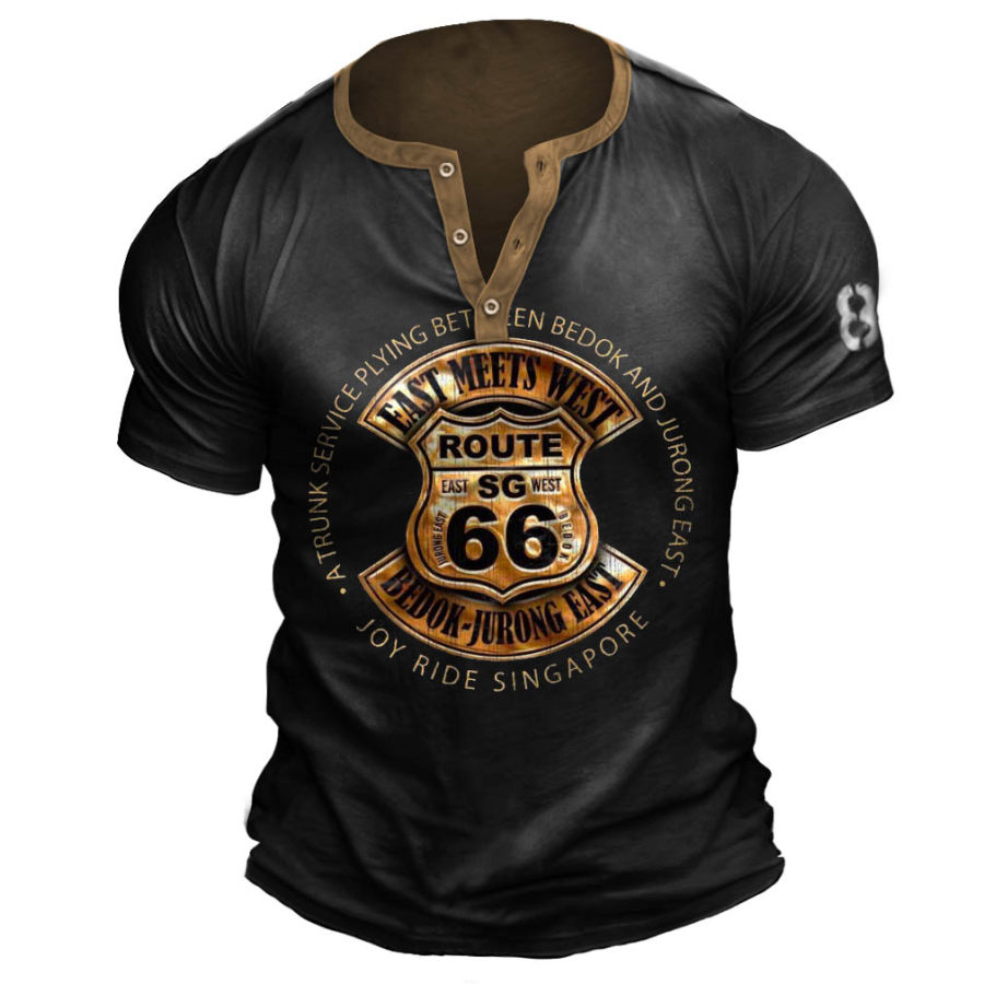 

Men's Vintage Route 66 Print Henley T-Shirt