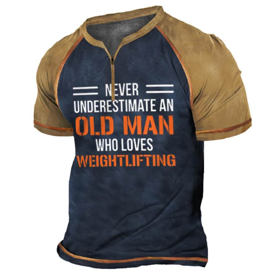 

Men's Vintage Never Underestimate An Old Man Weightlifting Training Raglan Zip T-Shirt