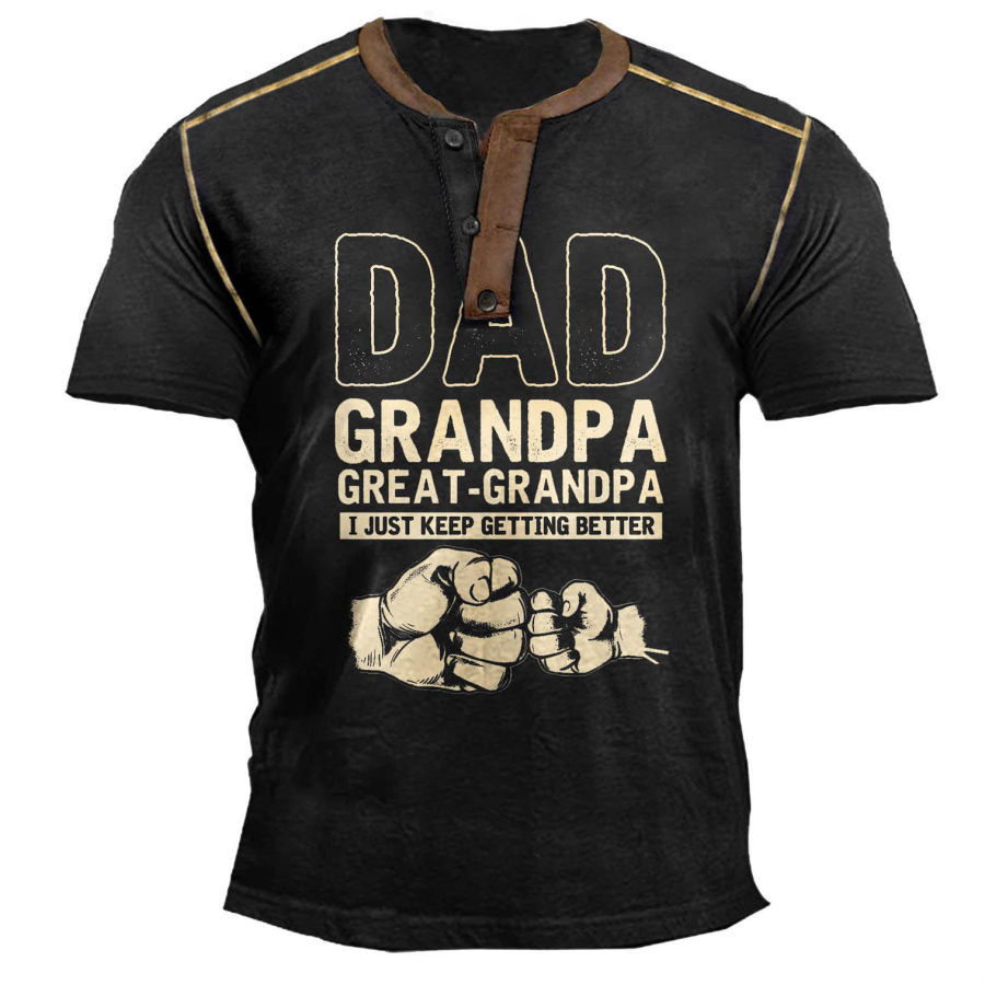 

Men's Vintage Dad Grandpa Great Grandpa Print Henley T-Shirt