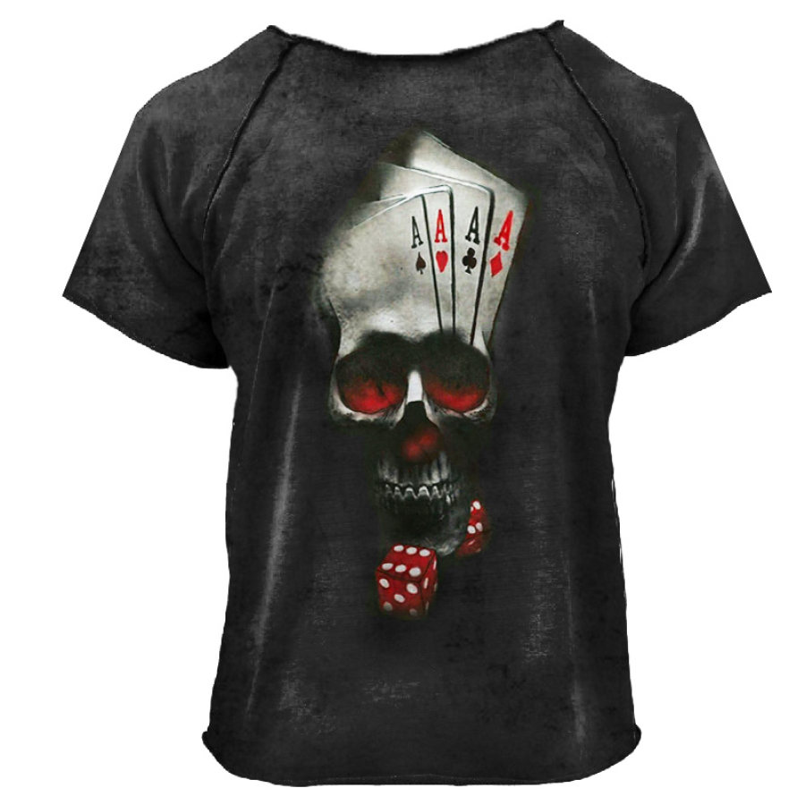 

Men's Vintage Skull Playing Card Dice Print T-Shirt