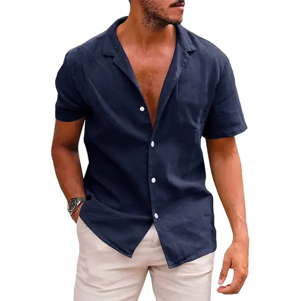 Men's Hawaiian Cotton Linen Button Down Tropical Holiday Beach Shirts - Salolist.com 