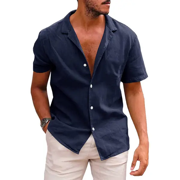 Men's Hawaiian Cotton Linen Button Down Tropical Holiday Beach Shirts - Kalesafe.com 