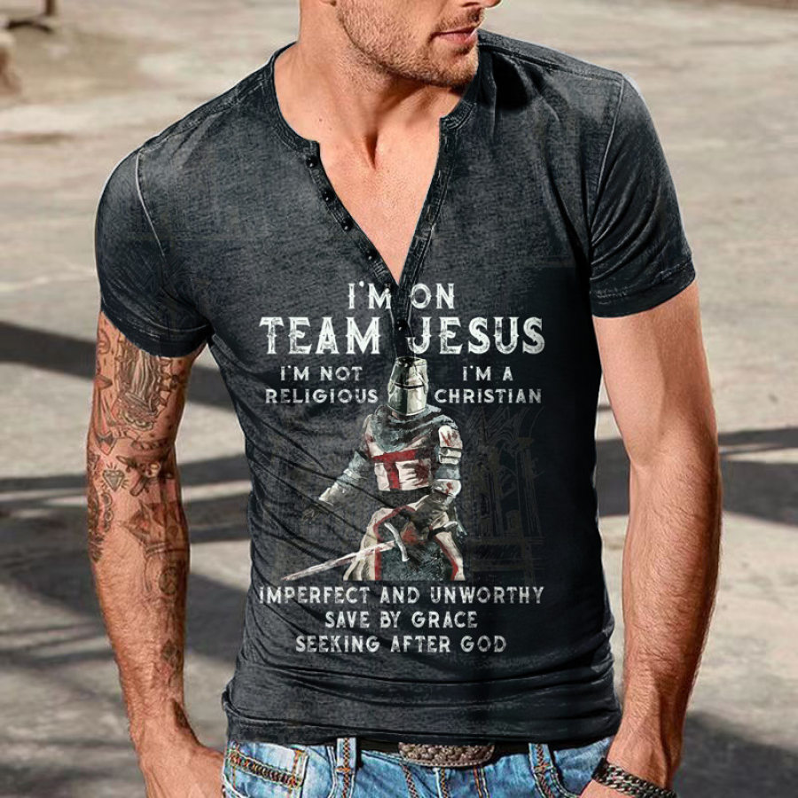 

I'M On Team Jesus Men Henley T-Shirt