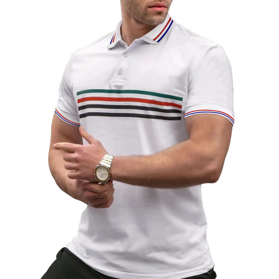 

Men's Outdoor Stripe Contrast Print Polo Neck T-Shirt