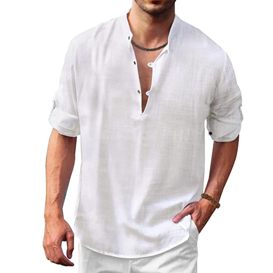 

Мужская винтажная хлопковая льняная повседневная рубашка с воротником на пуговицах