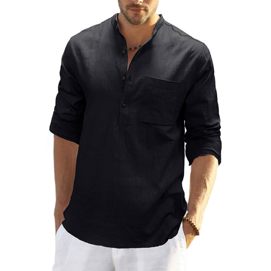 

Men's Casual Loose Solid Color Cotton Linen Long Sleeve Shirt