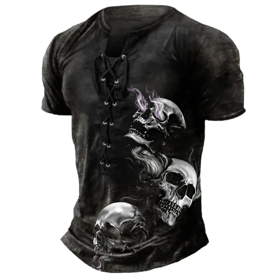 

Men's Outdoor Graphic Skull Short Sleeve Lace Up Tee